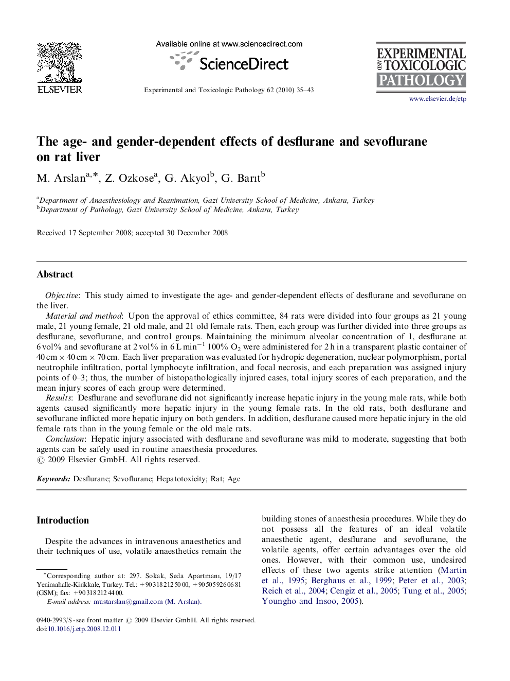 The age- and gender-dependent effects of desflurane and sevoflurane on rat liver