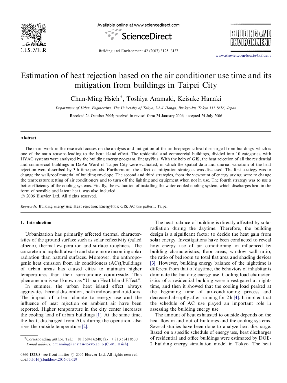 Estimation of heat rejection based on the air conditioner use time and its mitigation from buildings in Taipei City