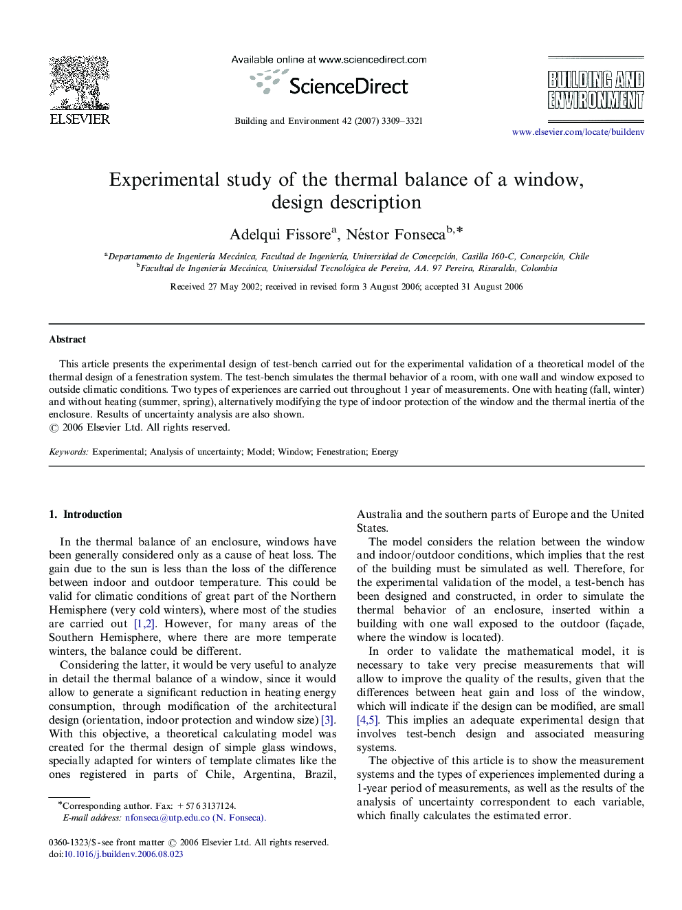 Experimental study of the thermal balance of a window, design description