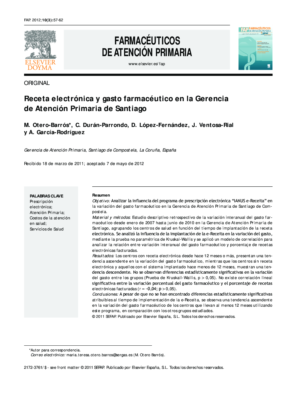 Receta electrónica y gasto farmacéutico en la Gerencia de Atención Primaria de Santiago