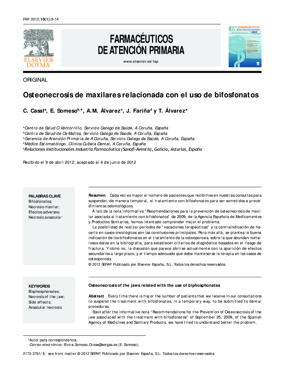 Osteonecrosis de maxilares relacionada con el uso de bifosfonatos