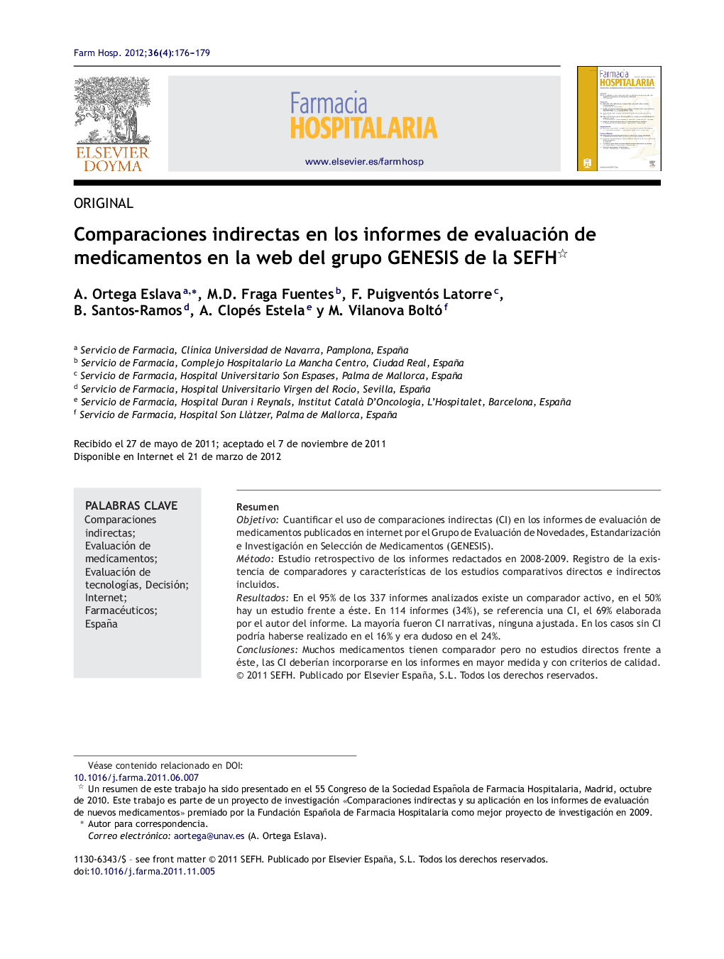 عکس صفحه اول مقاله: Comparaciones indirectas en los informes de evaluación de medicamentos en la web del grupo GENESIS de la SEFH Comparaciones indirectas en los informes de evaluación de medicamentos en la web del grupo GENESIS de la SEFH