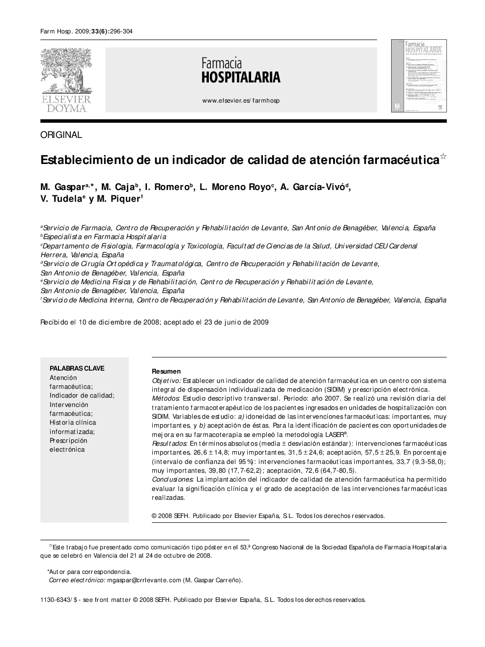 Establecimiento de un indicador de calidad de atención farmacéutica