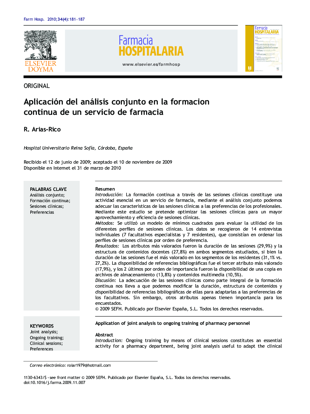 Aplicación del análisis conjunto en la formacion continua de un servicio de farmacia