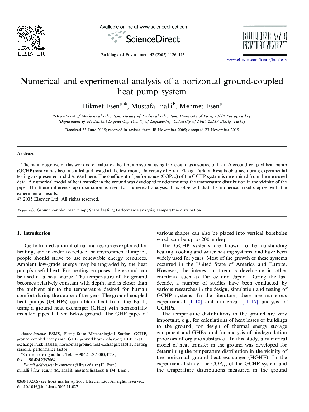 Numerical and experimental analysis of a horizontal ground-coupled heat pump system