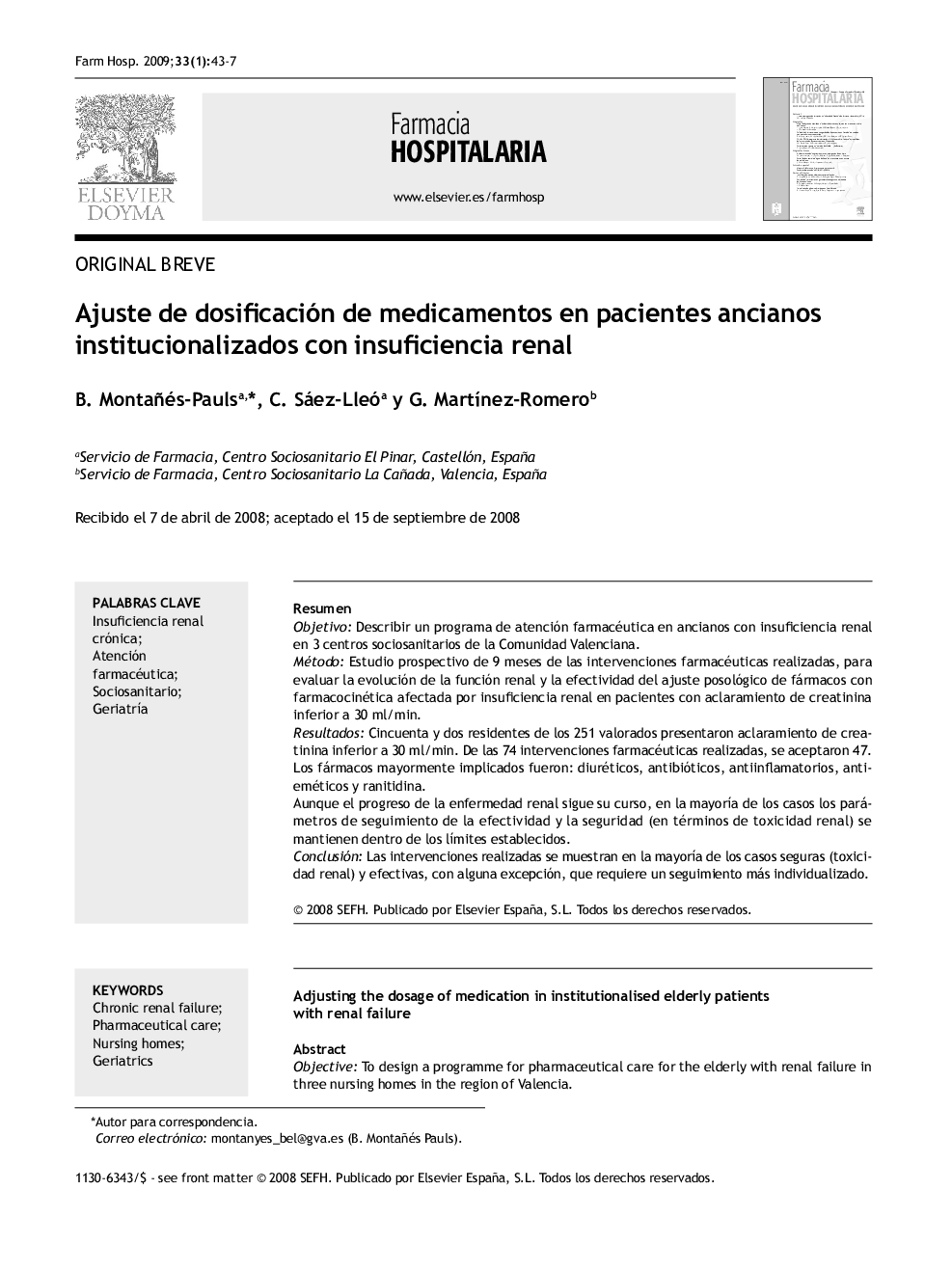 Ajuste de dosificación de medicamentos en pacientes ancianos institucionalizados con insuficiencia renal