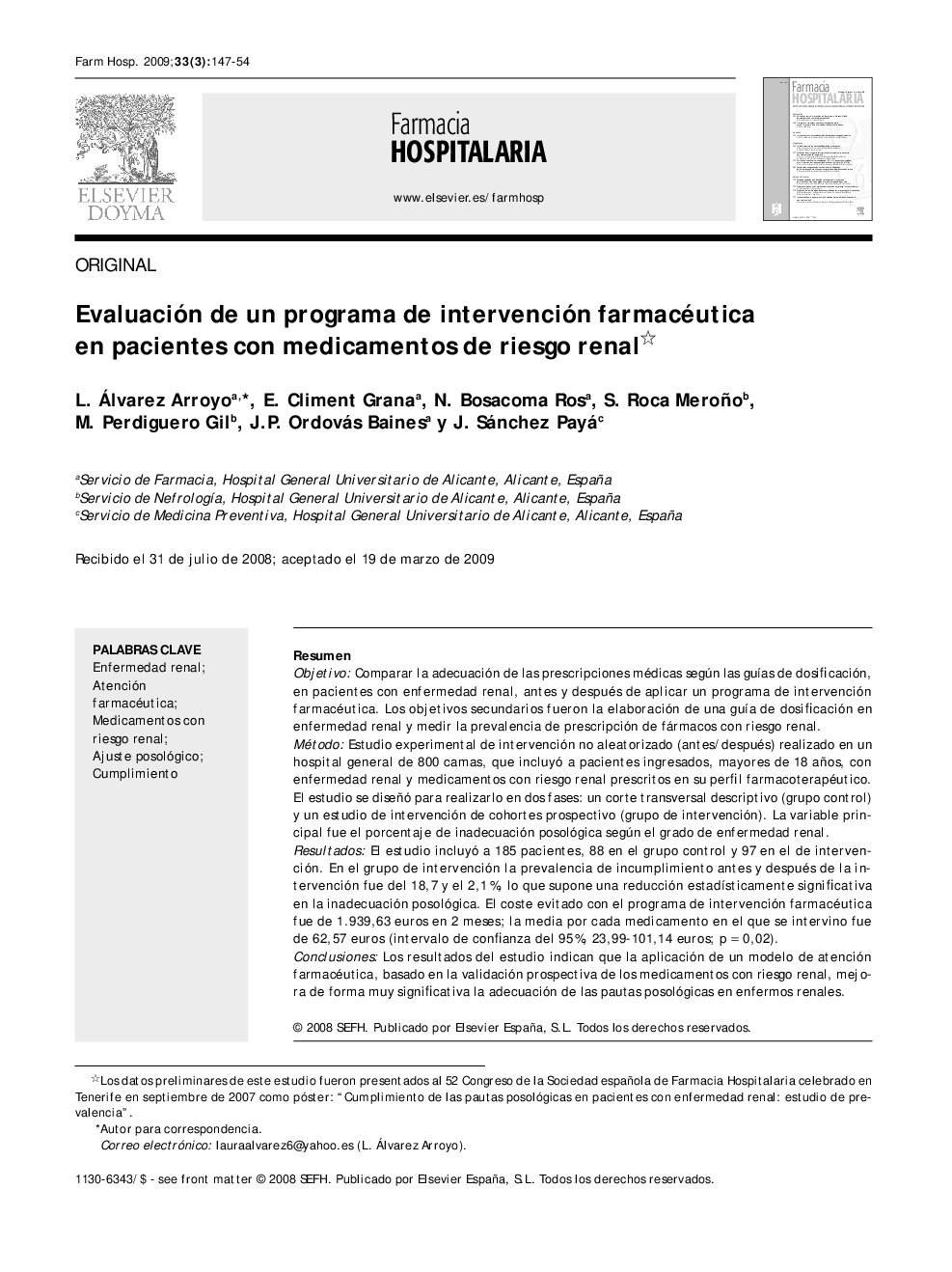 Evaluación de un programa de intervención farmacéutica en pacientes con medicamentos de riesgo renal