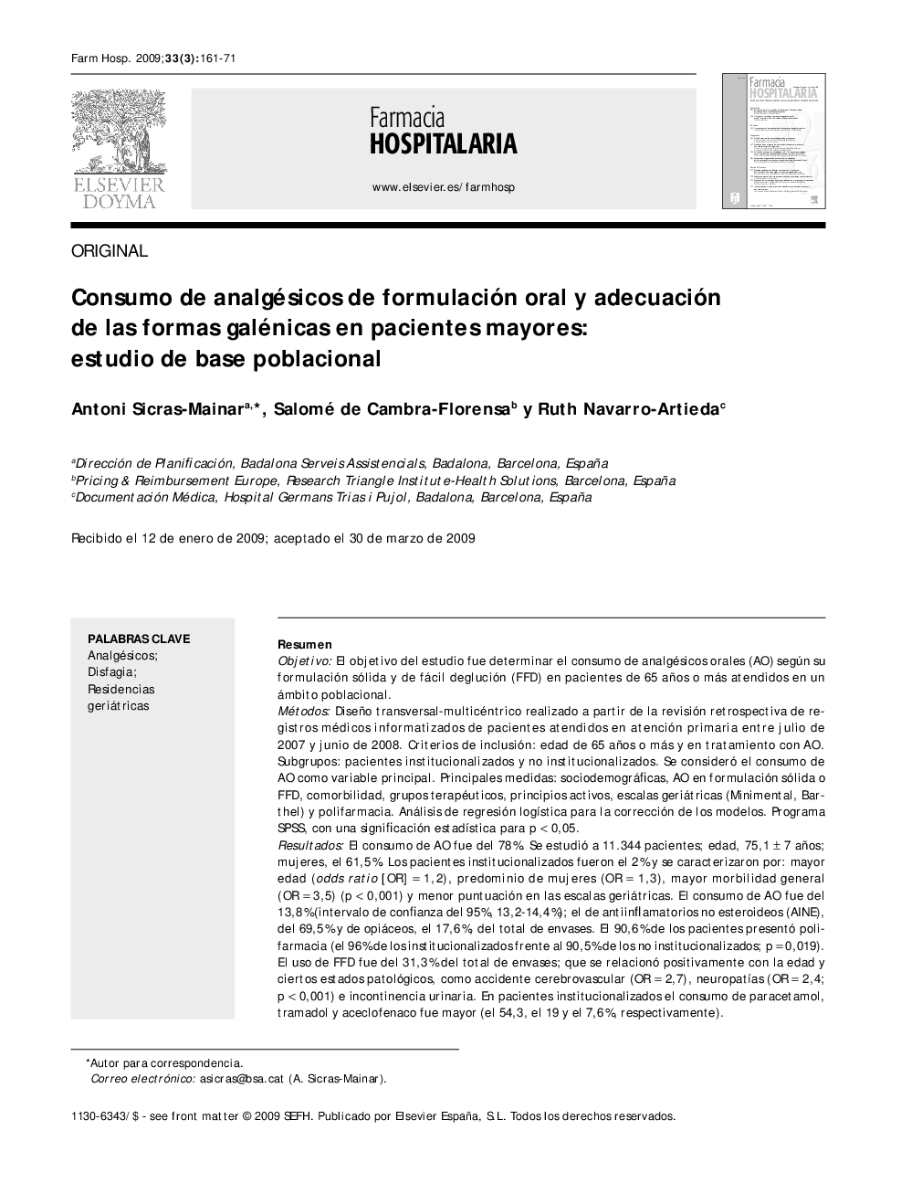 Consumo de analgésicos de formulación oral y adecuación de las formas galénicas en pacientes mayores: estudio de base poblacional