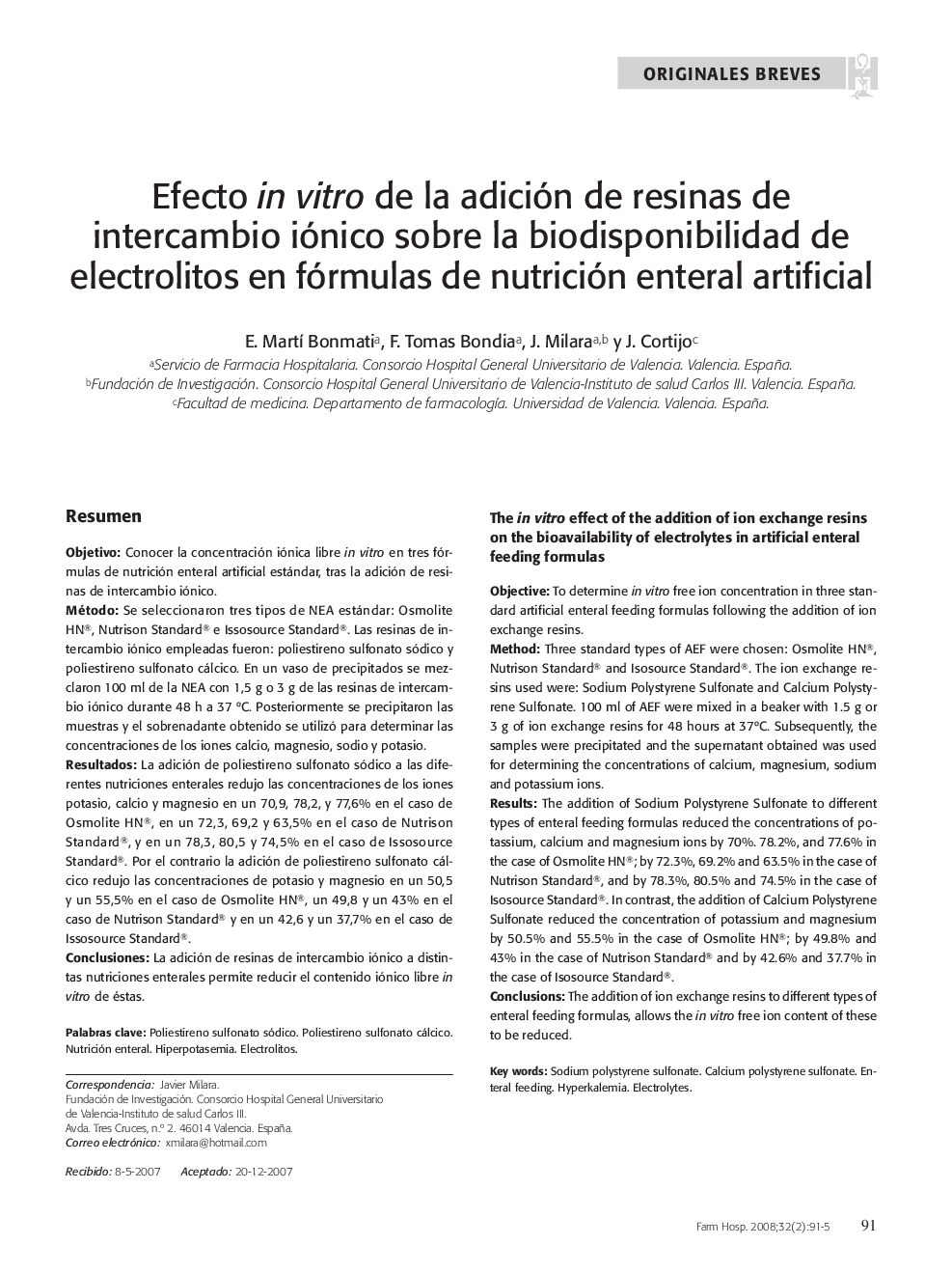 Efecto in vitro de la adición de resinas de intercambio iónico sobre la biodisponibilidad de electrolitos en fórmulas de nutrición enteral artificial