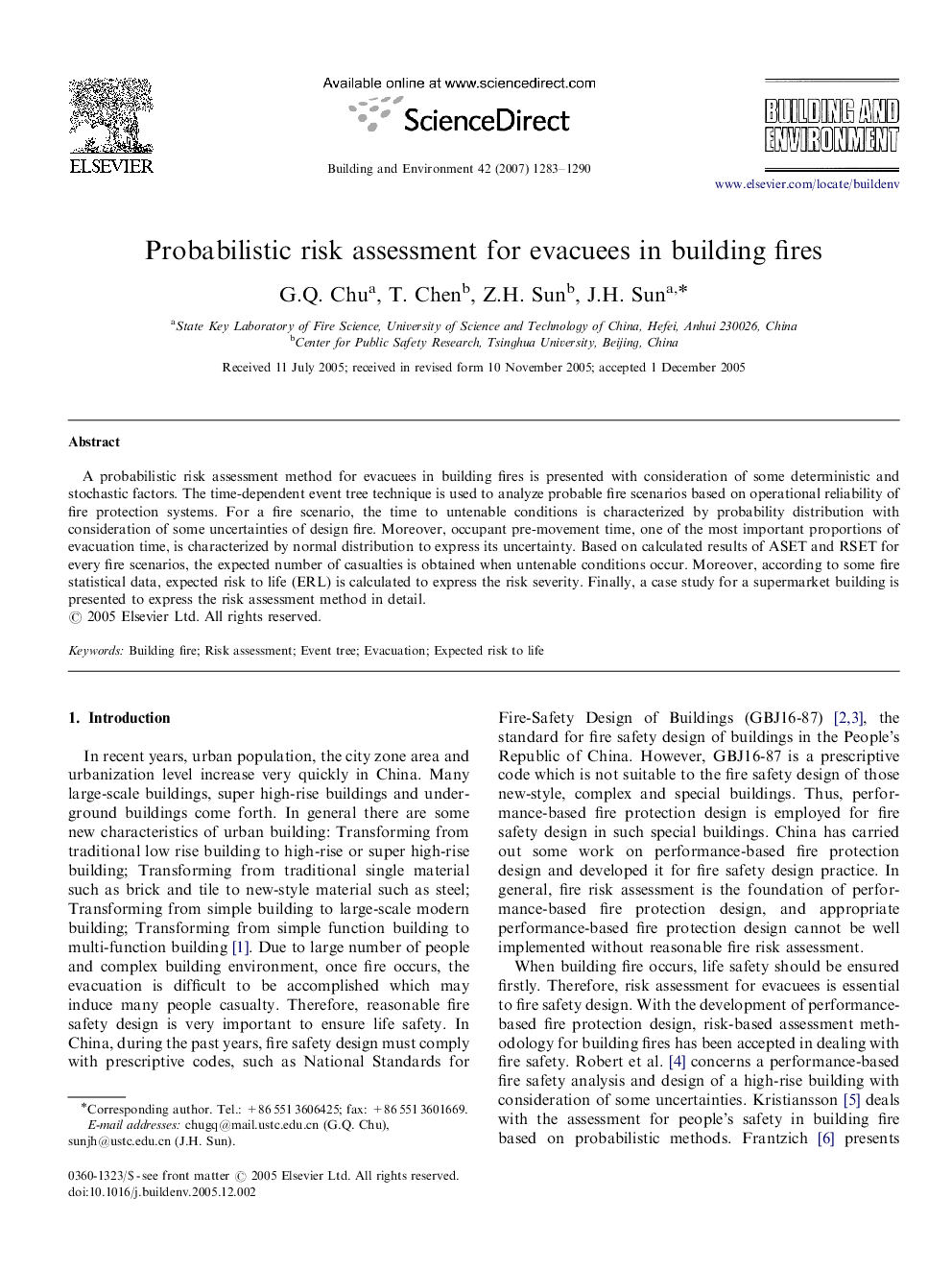 Probabilistic risk assessment for evacuees in building fires