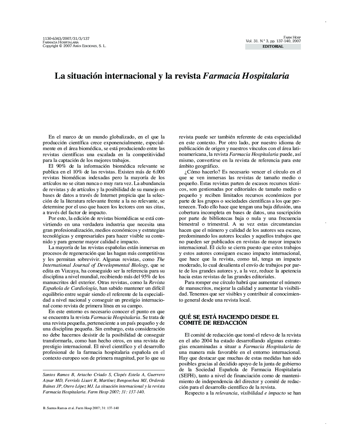 عکس صفحه اول مقاله: La situación internacional y la revista Farmacia Hospitalaria La situación internacional y la revista Farmacia Hospitalaria