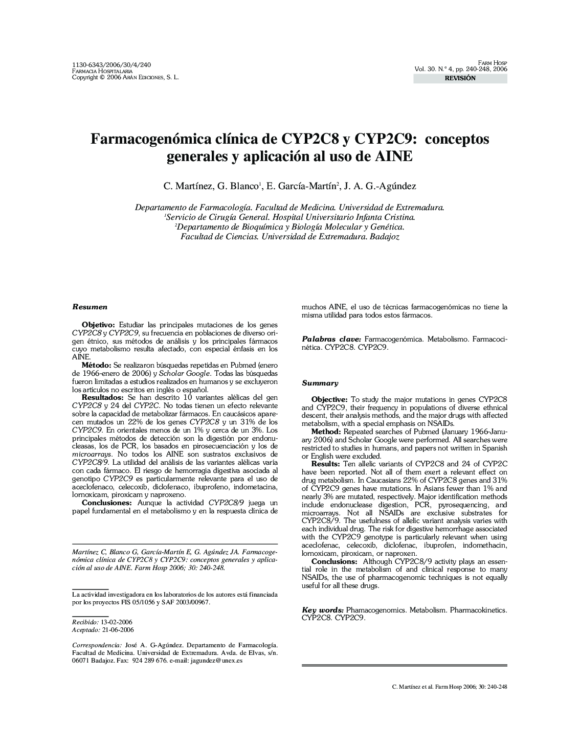 Farmacogenómica clÃ­nica de CYP2C8 y CYP2C9: conceptos generales y aplicación al uso de AINE