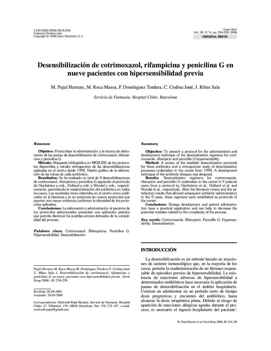 Desensibilización de cotrimoxazol, rifampicina y penicilina G en nueve pacientes con hipersensibilidad previa