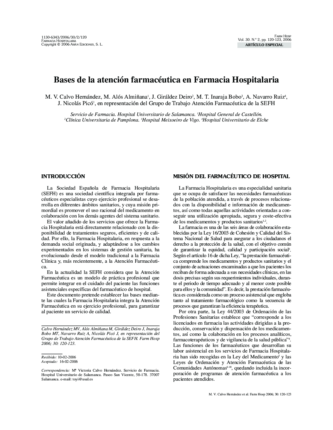 عکس صفحه اول مقاله: Bases de la atención farmacéutica en Farmacia Hospitalaria Bases de la atención farmacéutica en Farmacia Hospitalaria
