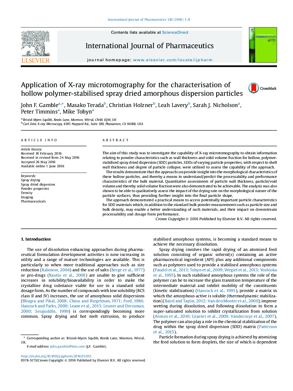 Application of X-ray microtomography for the characterisation of hollow polymer-stabilised spray dried amorphous dispersion particles