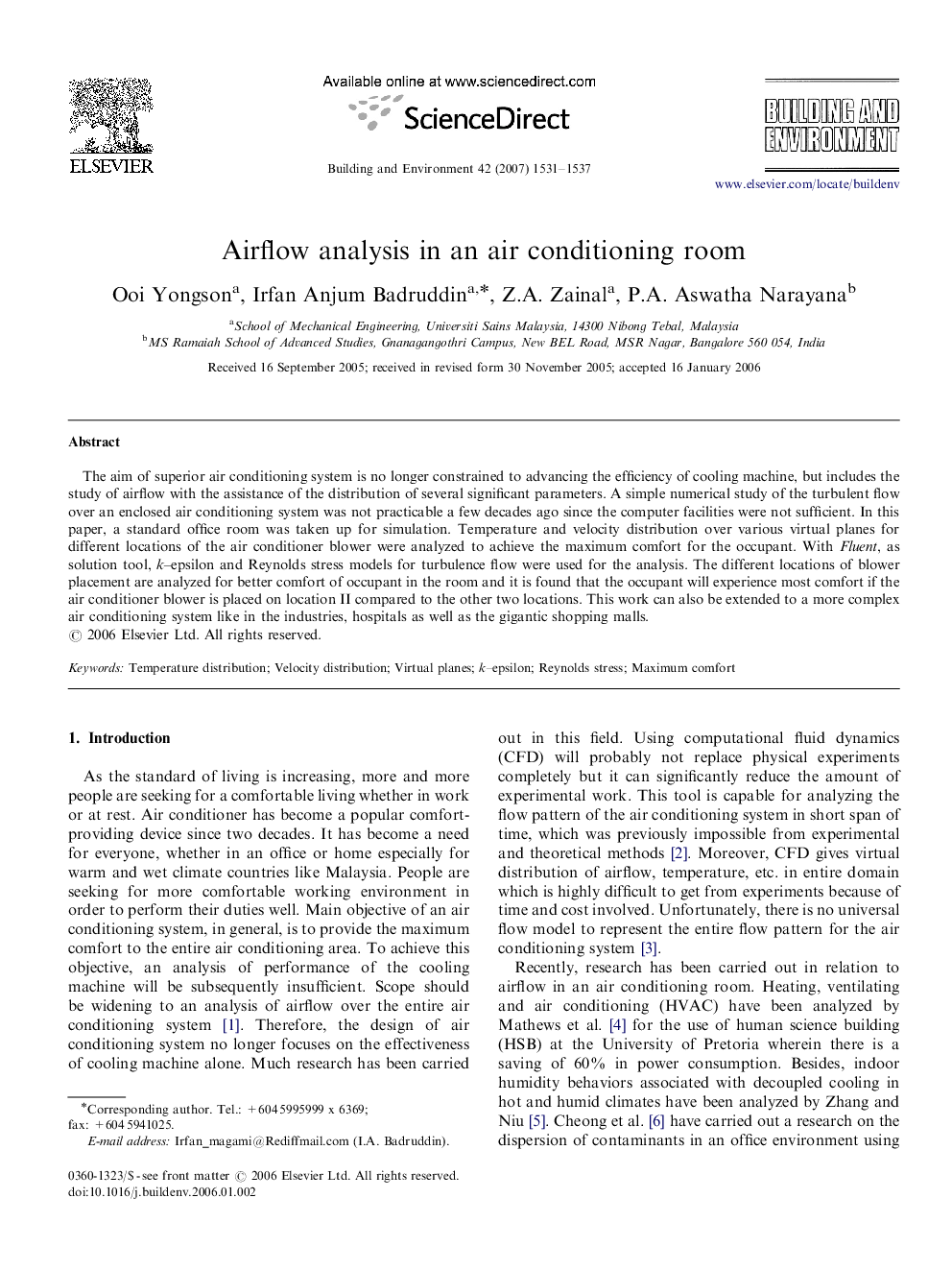 Airflow analysis in an air conditioning room