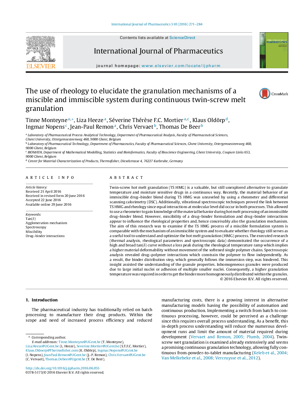 The use of rheology to elucidate the granulation mechanisms of a miscible and immiscible system during continuous twin-screw melt granulation