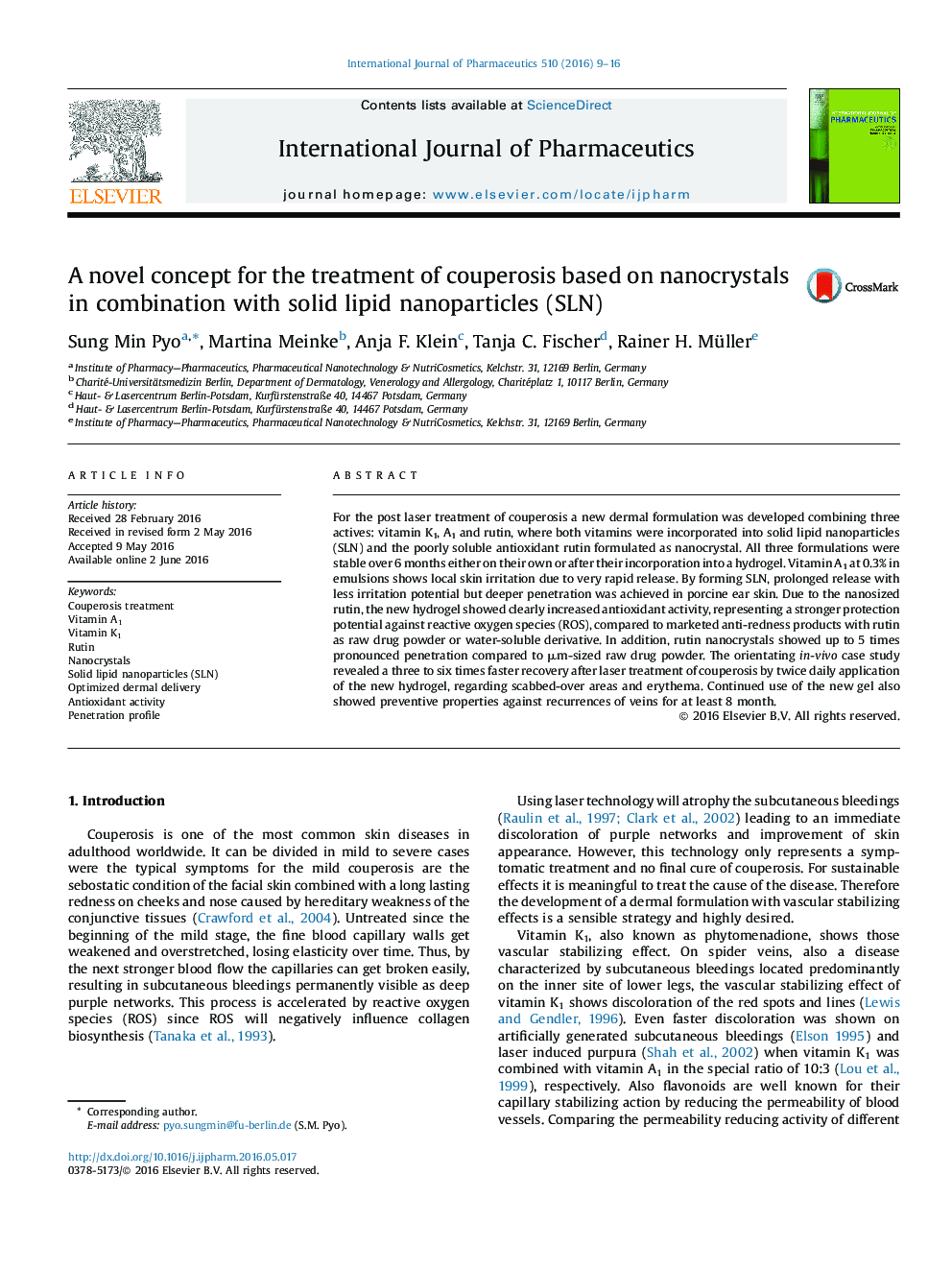 A novel concept for the treatment of couperosis based on nanocrystals in combination with solid lipid nanoparticles (SLN)