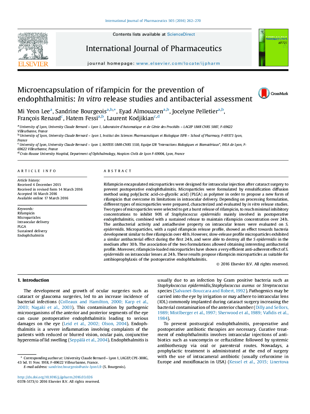 Microencapsulation of rifampicin for the prevention of endophthalmitis: In vitro release studies and antibacterial assessment