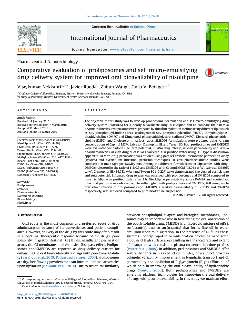 Comparative evaluation of proliposomes and self micro-emulsifying drug delivery system for improved oral bioavailability of nisoldipine