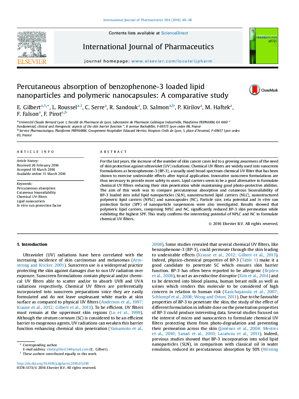 جذب پوستی از نانوذرات لیپید بارز بنزوفنون-3 و نانوکپسولهای پلیمری: یک مطالعه مقایسه ای 
