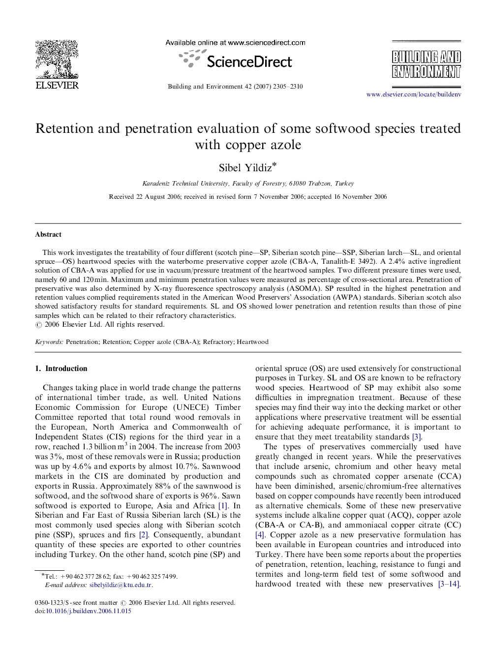 Retention and penetration evaluation of some softwood species treated with copper azole