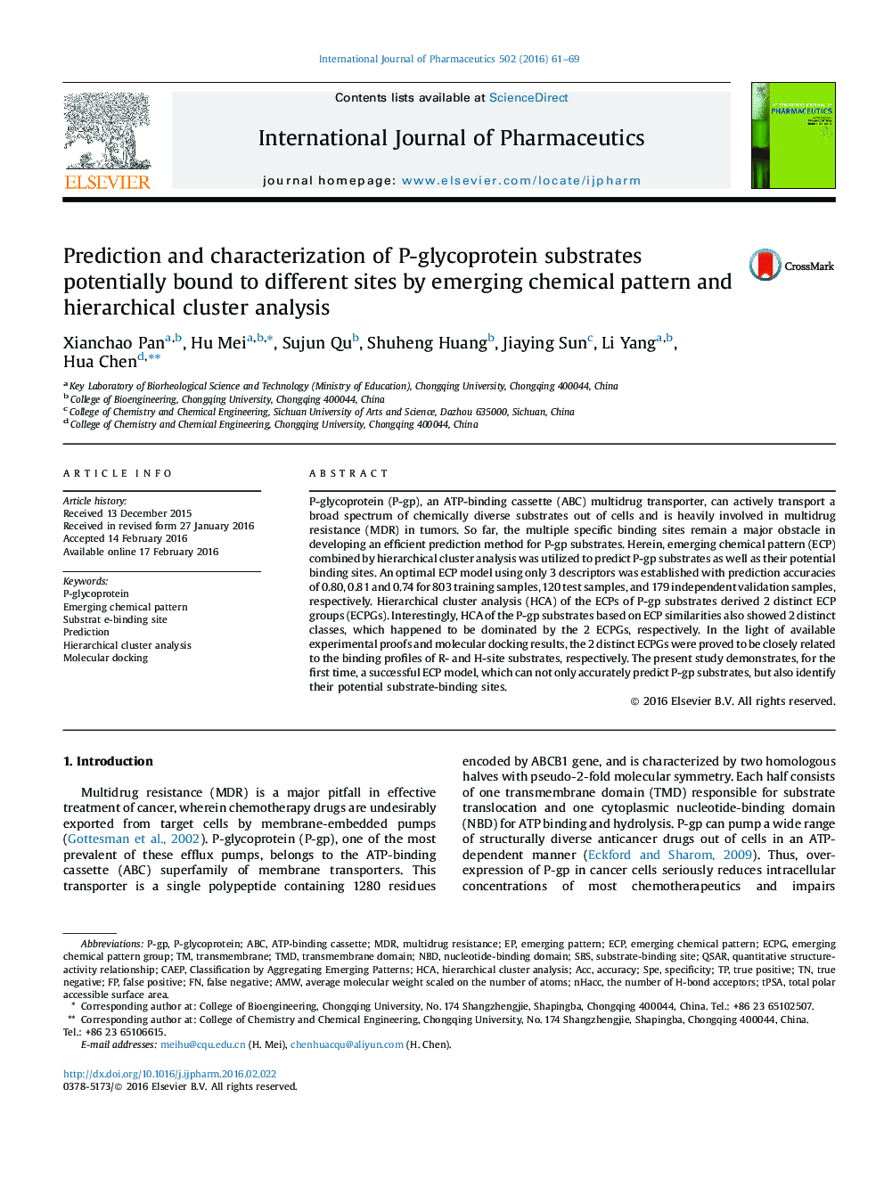 Prediction and characterization of P-glycoprotein substrates potentially bound to different sites by emerging chemical pattern and hierarchical cluster analysis