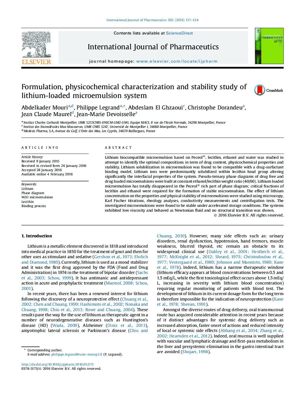 Formulation, physicochemical characterization and stability study of lithium-loaded microemulsion system