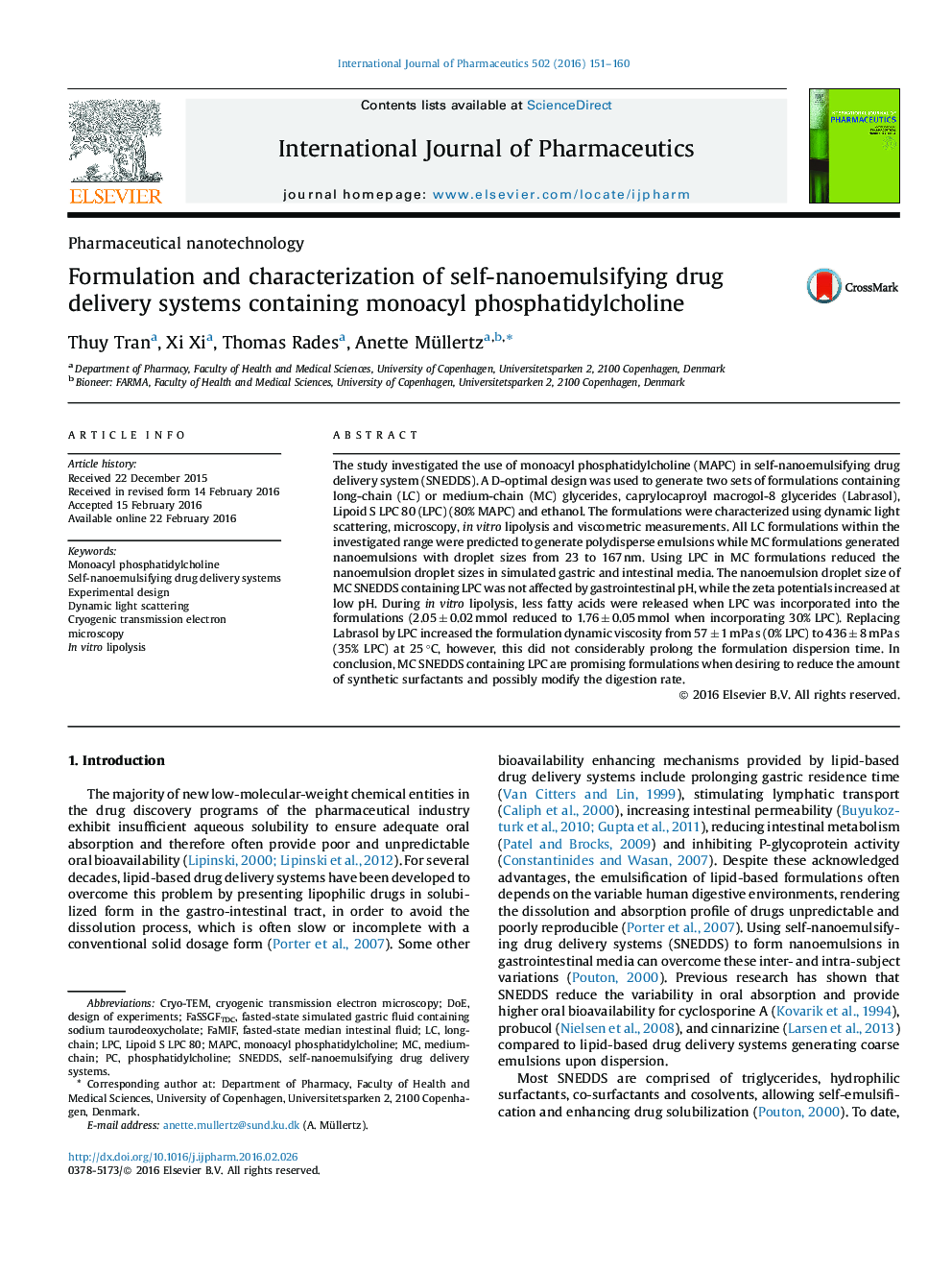 Formulation and characterization of self-nanoemulsifying drug delivery systems containing monoacyl phosphatidylcholine