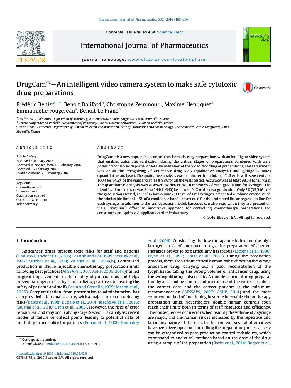 DrugCam®—An intelligent video camera system to make safe cytotoxic drug preparations