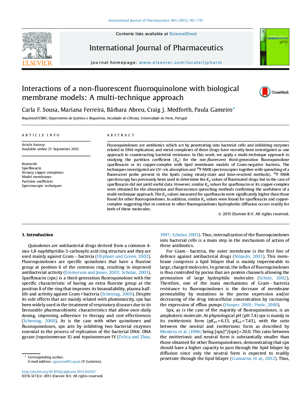 Interactions of a non-fluorescent fluoroquinolone with biological membrane models: A multi-technique approach