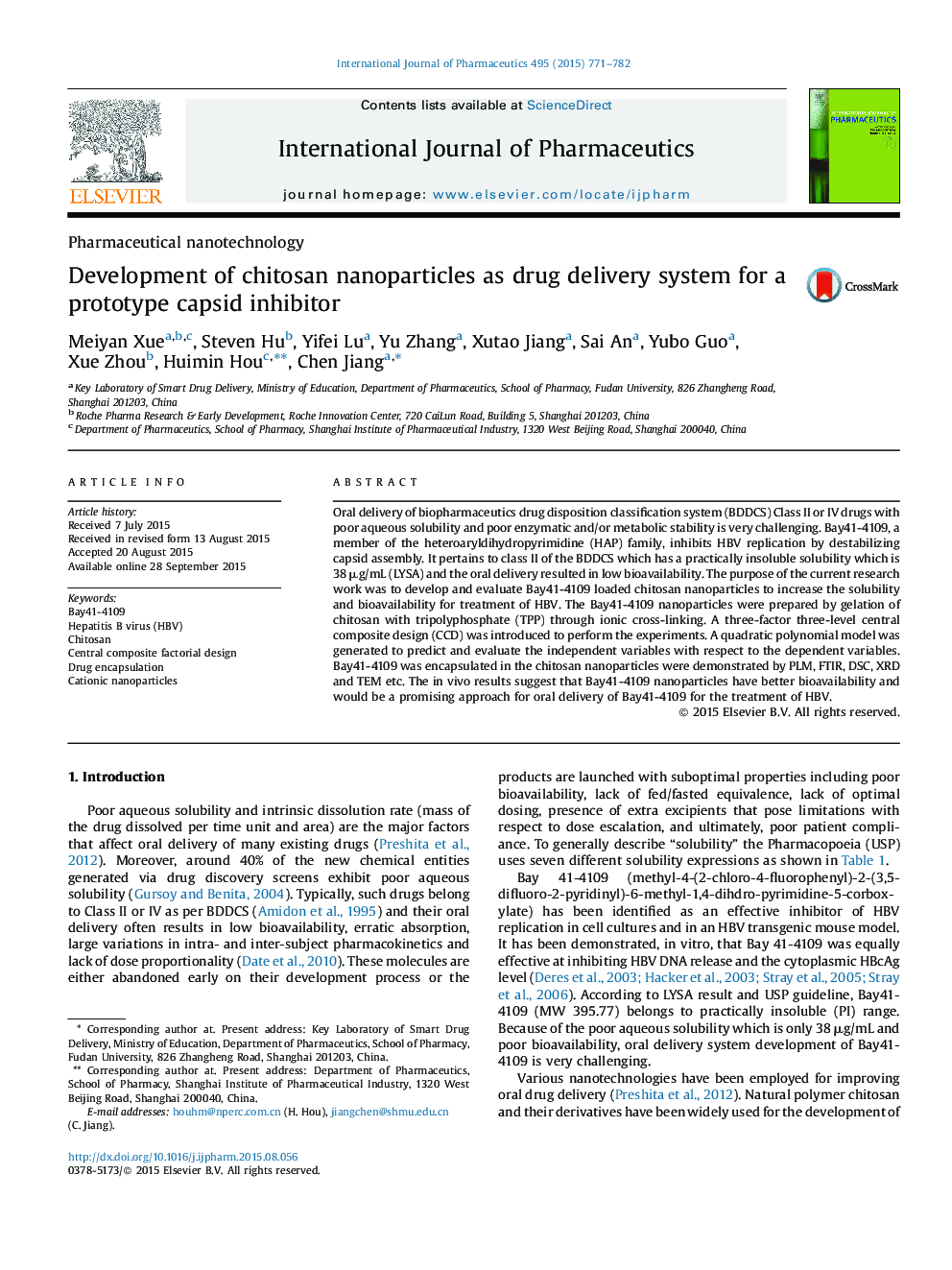 Development of chitosan nanoparticles as drug delivery system for a prototype capsid inhibitor