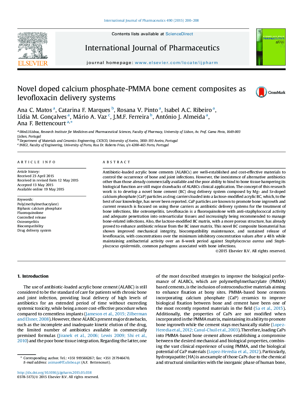 Novel doped calcium phosphate-PMMA bone cement composites as levofloxacin delivery systems