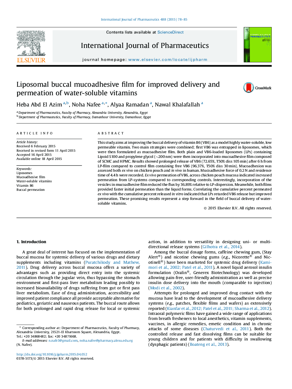 Liposomal buccal mucoadhesive film for improved delivery and permeation of water-soluble vitamins