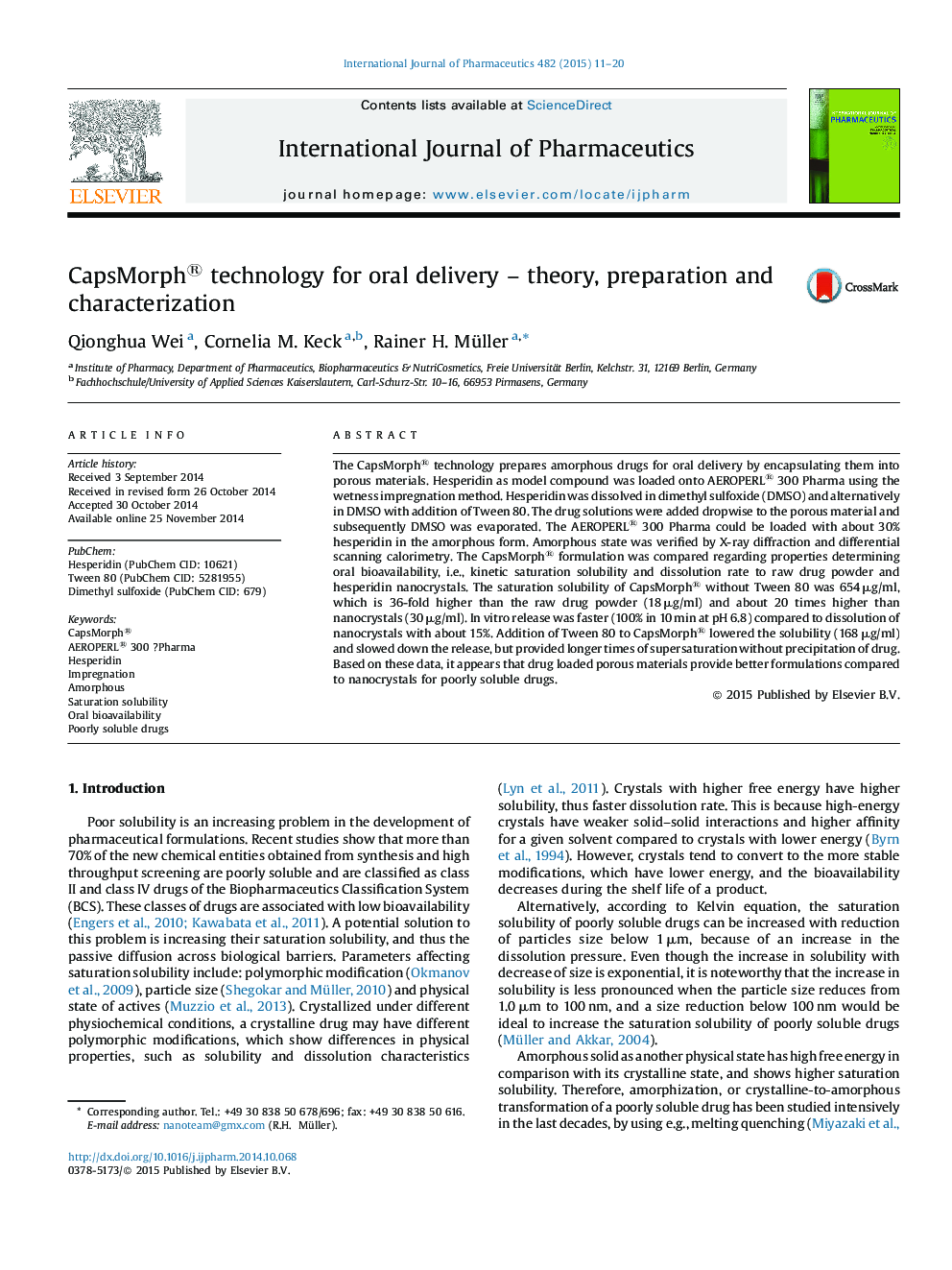 CapsMorph® technology for oral delivery – theory, preparation and characterization