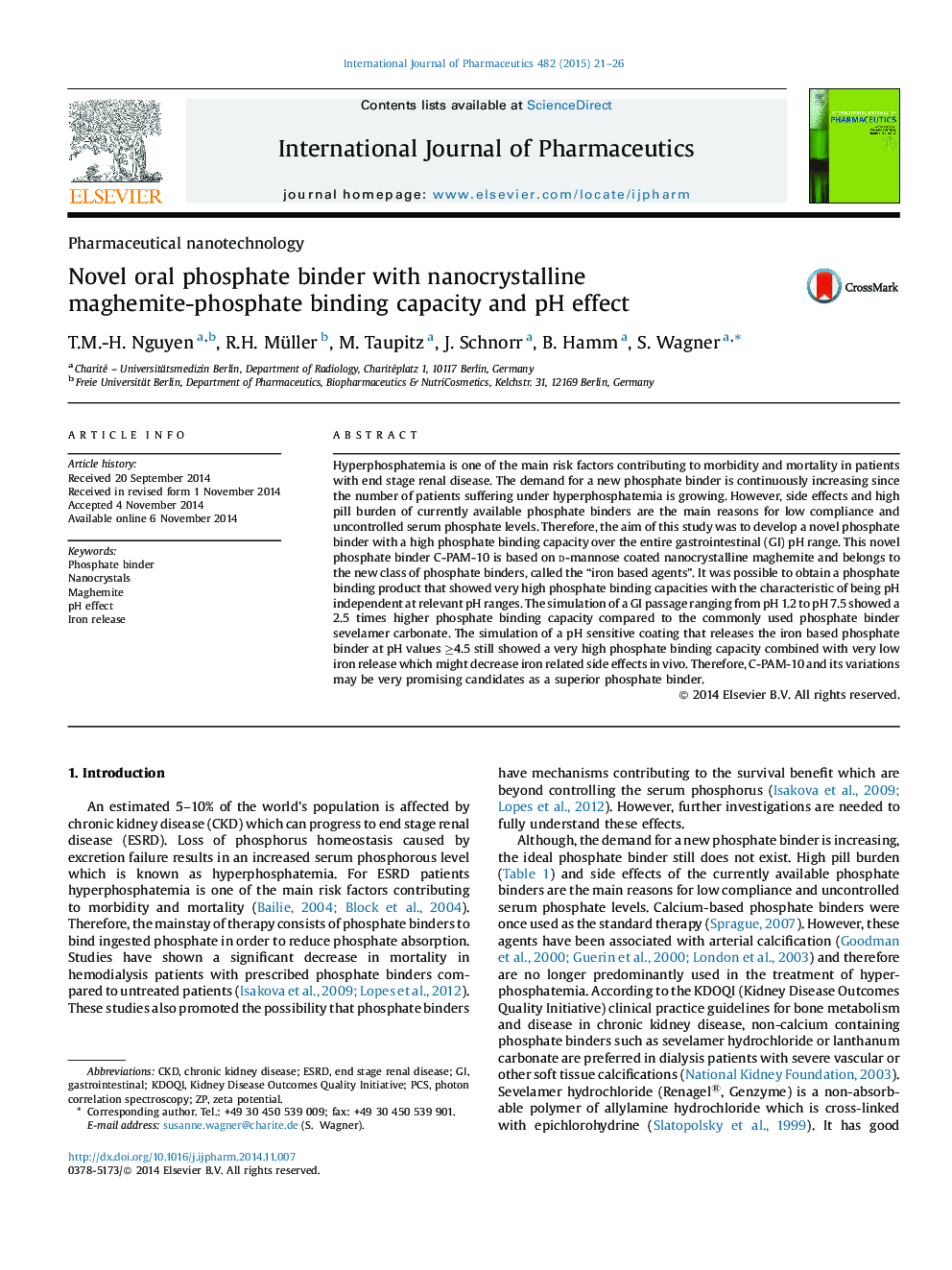 Novel oral phosphate binder with nanocrystalline maghemite-phosphate binding capacity and pH effect