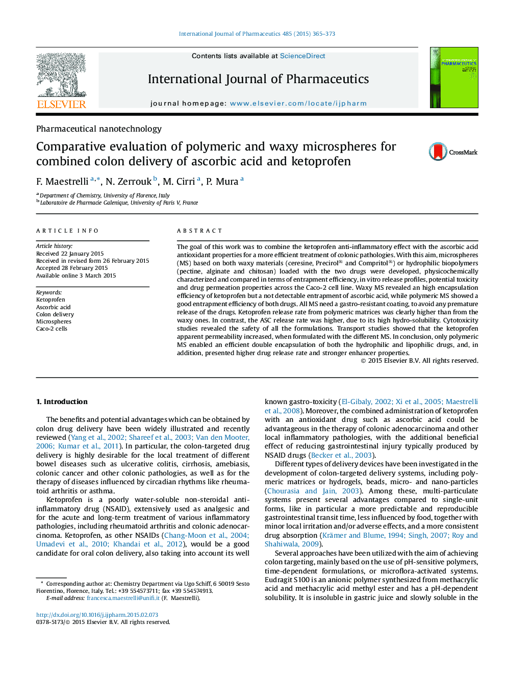 ارزیابی مقایسهای میکروسکپ های پلیمری و موم برای تحویل کولون همراه اسید آسکوربیک و کتروپفن 