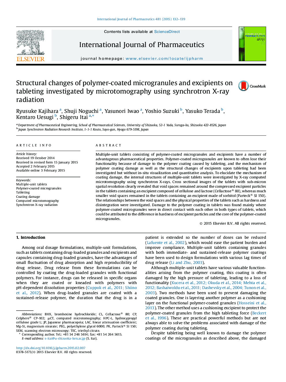 Structural changes of polymer-coated microgranules and excipients on tableting investigated by microtomography using synchrotron X-ray radiation