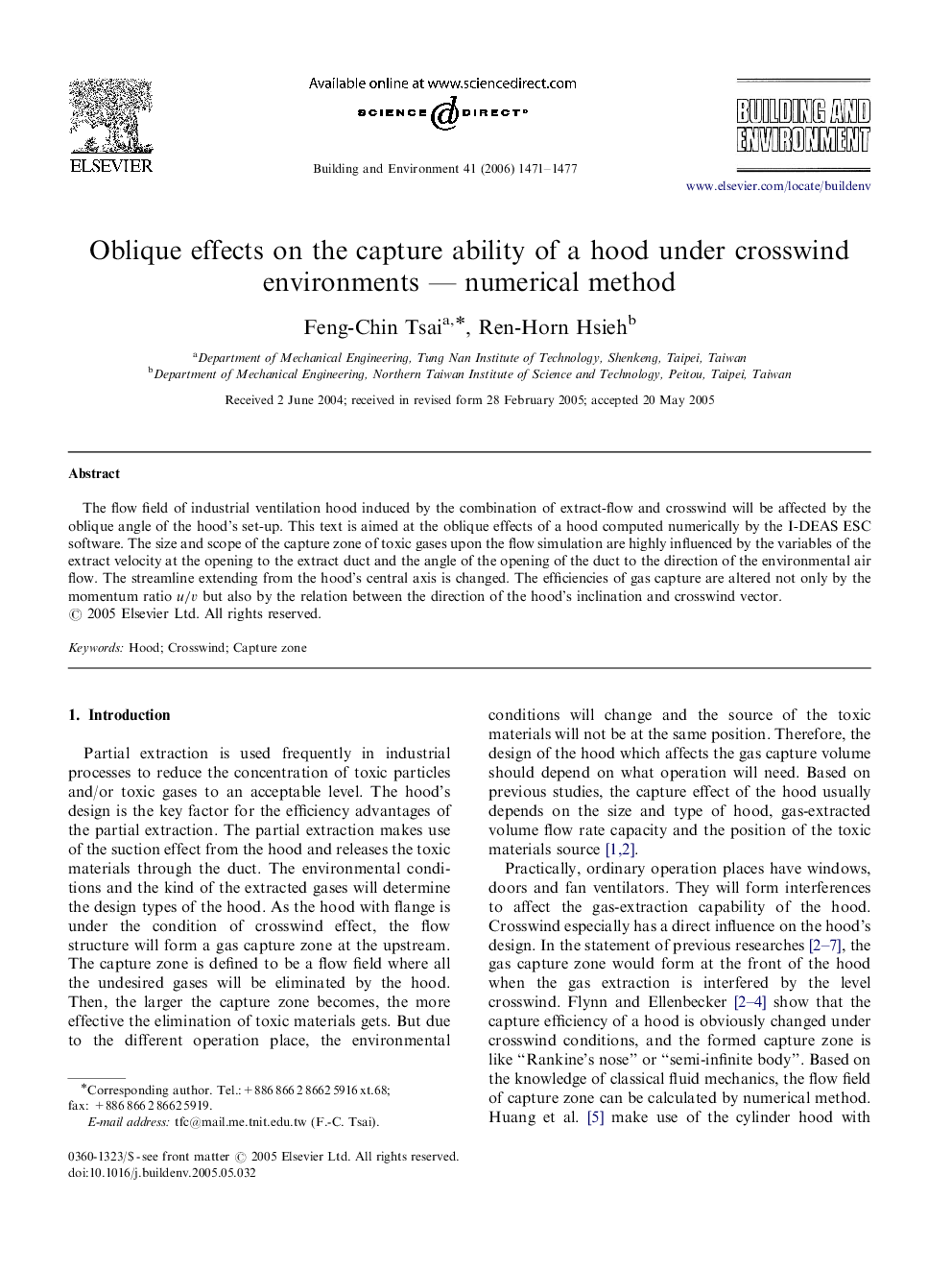 Oblique effects on the capture ability of a hood under crosswind environments — numerical method