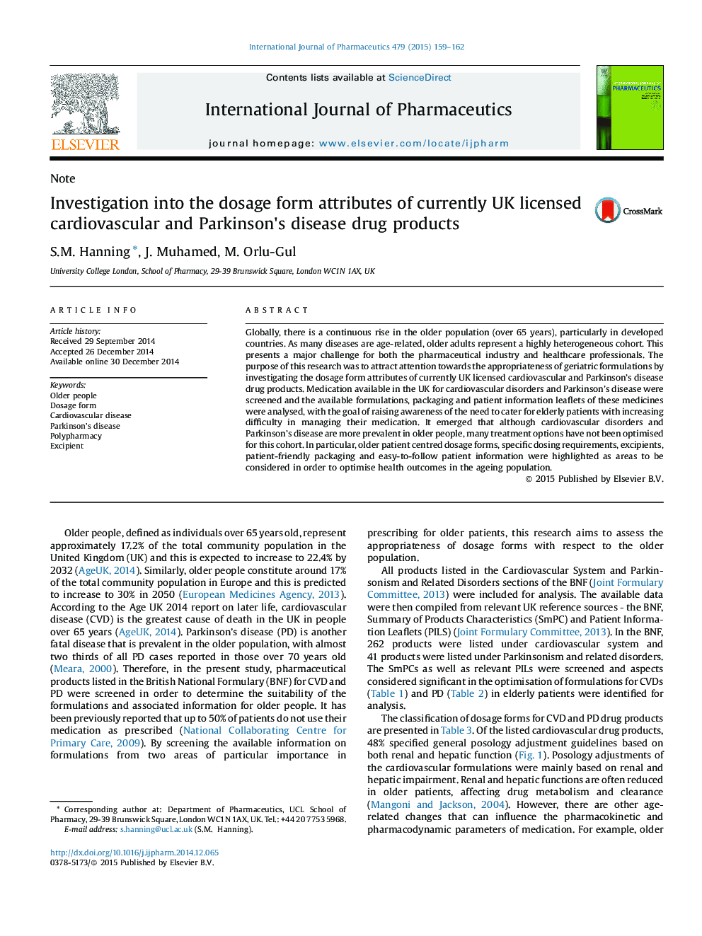 Investigation into the dosage form attributes of currently UK licensed cardiovascular and Parkinson's disease drug products