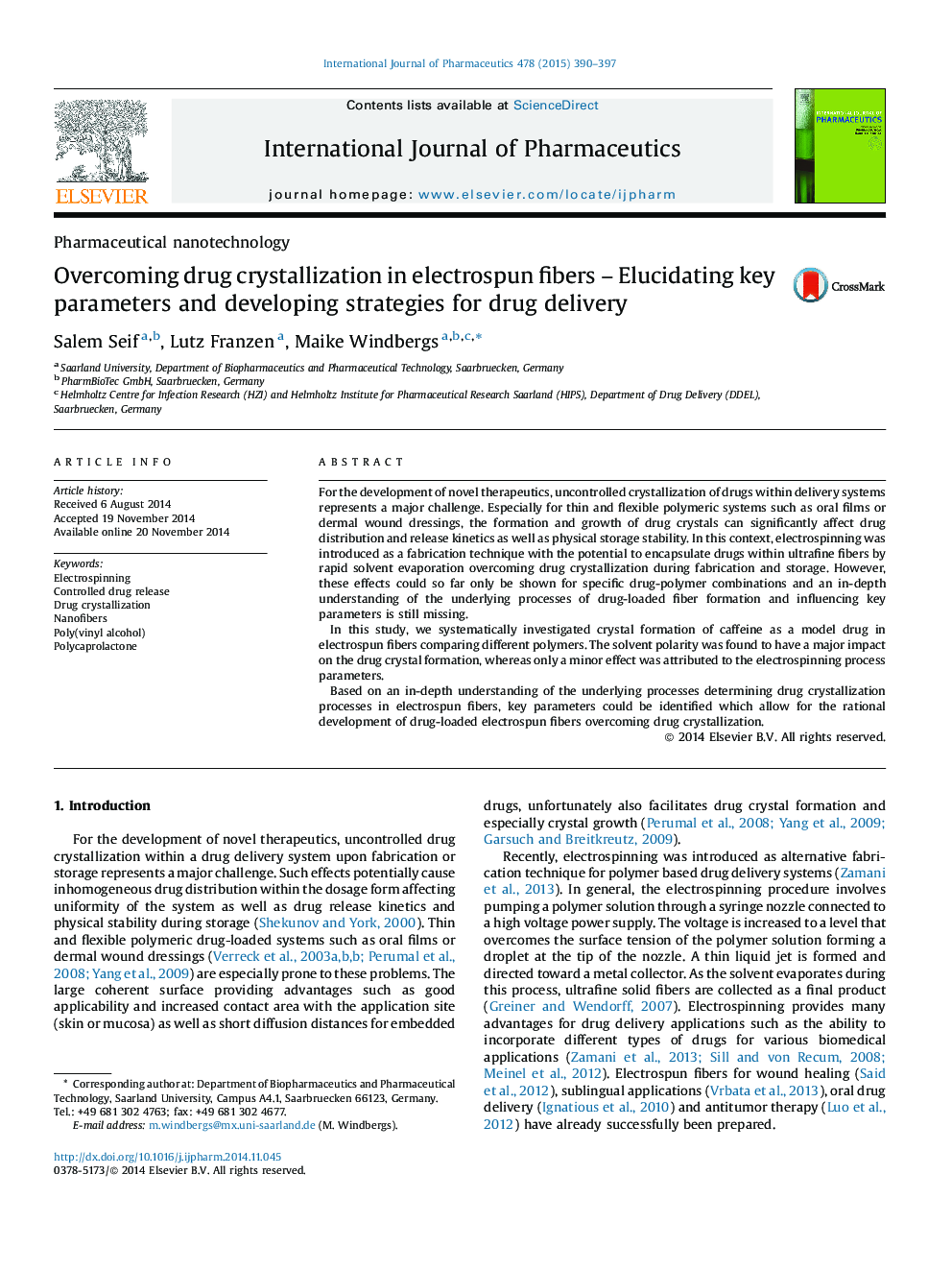 Overcoming drug crystallization in electrospun fibers – Elucidating key parameters and developing strategies for drug delivery