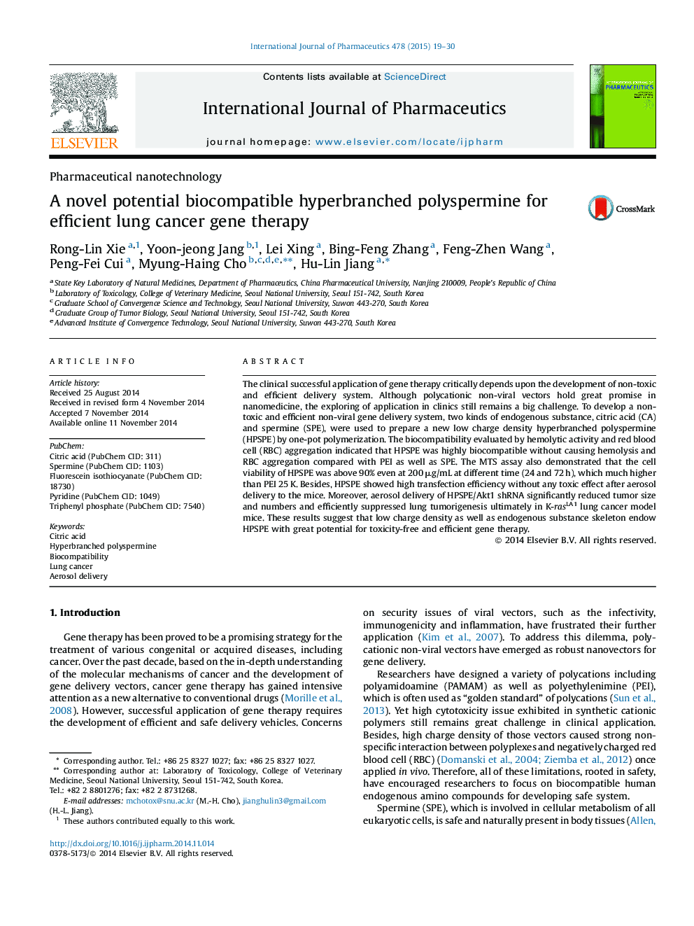 A novel potential biocompatible hyperbranched polyspermine for efficient lung cancer gene therapy