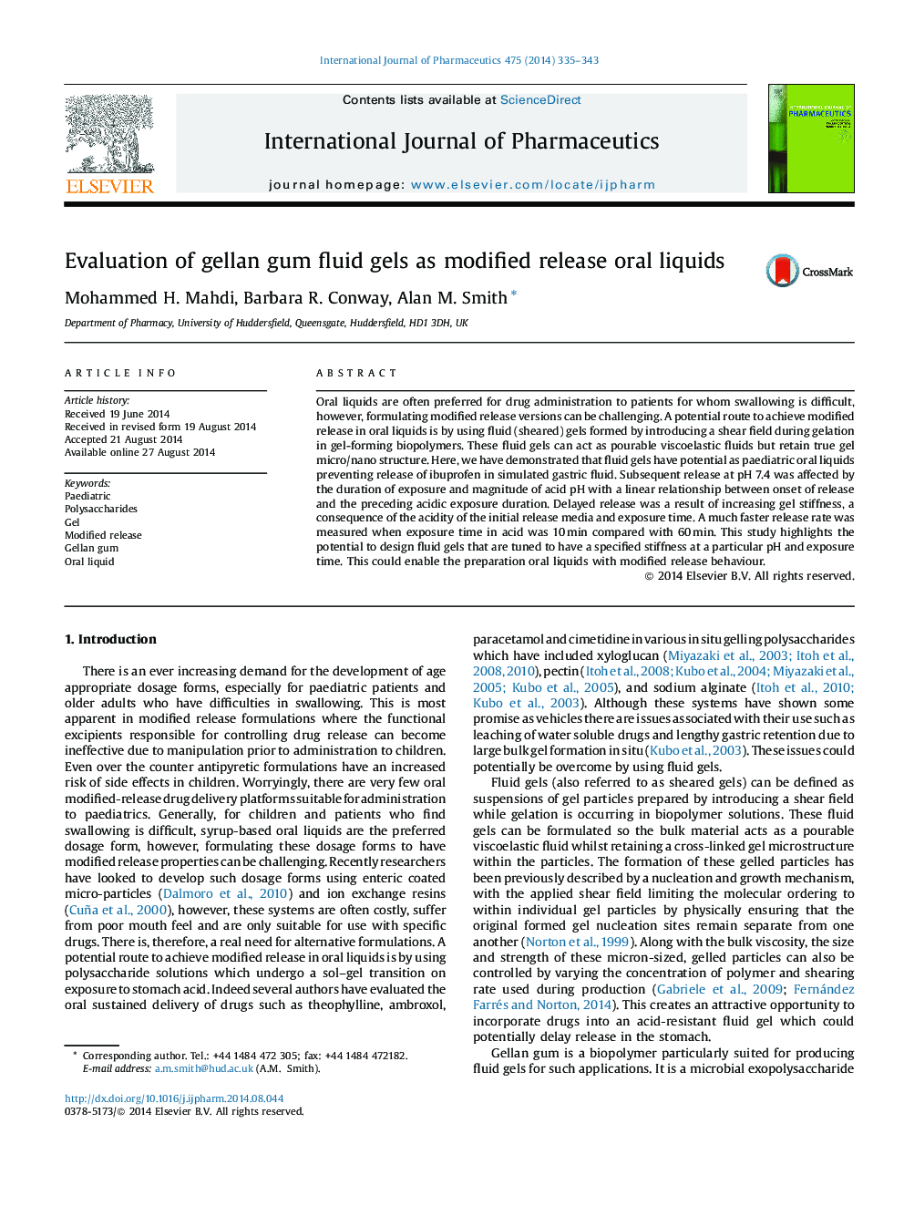 Evaluation of gellan gum fluid gels as modified release oral liquids