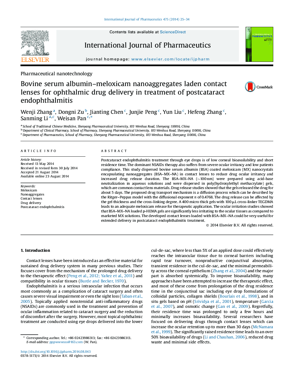 Bovine serum albumin–meloxicam nanoaggregates laden contact lenses for ophthalmic drug delivery in treatment of postcataract endophthalmitis