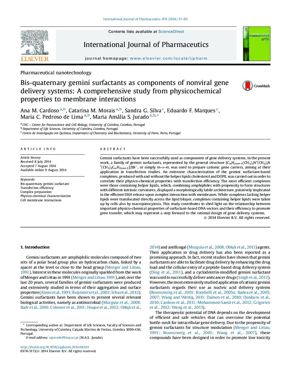 Bis-quaternary gemini surfactants as components of nonviral gene delivery systems: A comprehensive study from physicochemical properties to membrane interactions