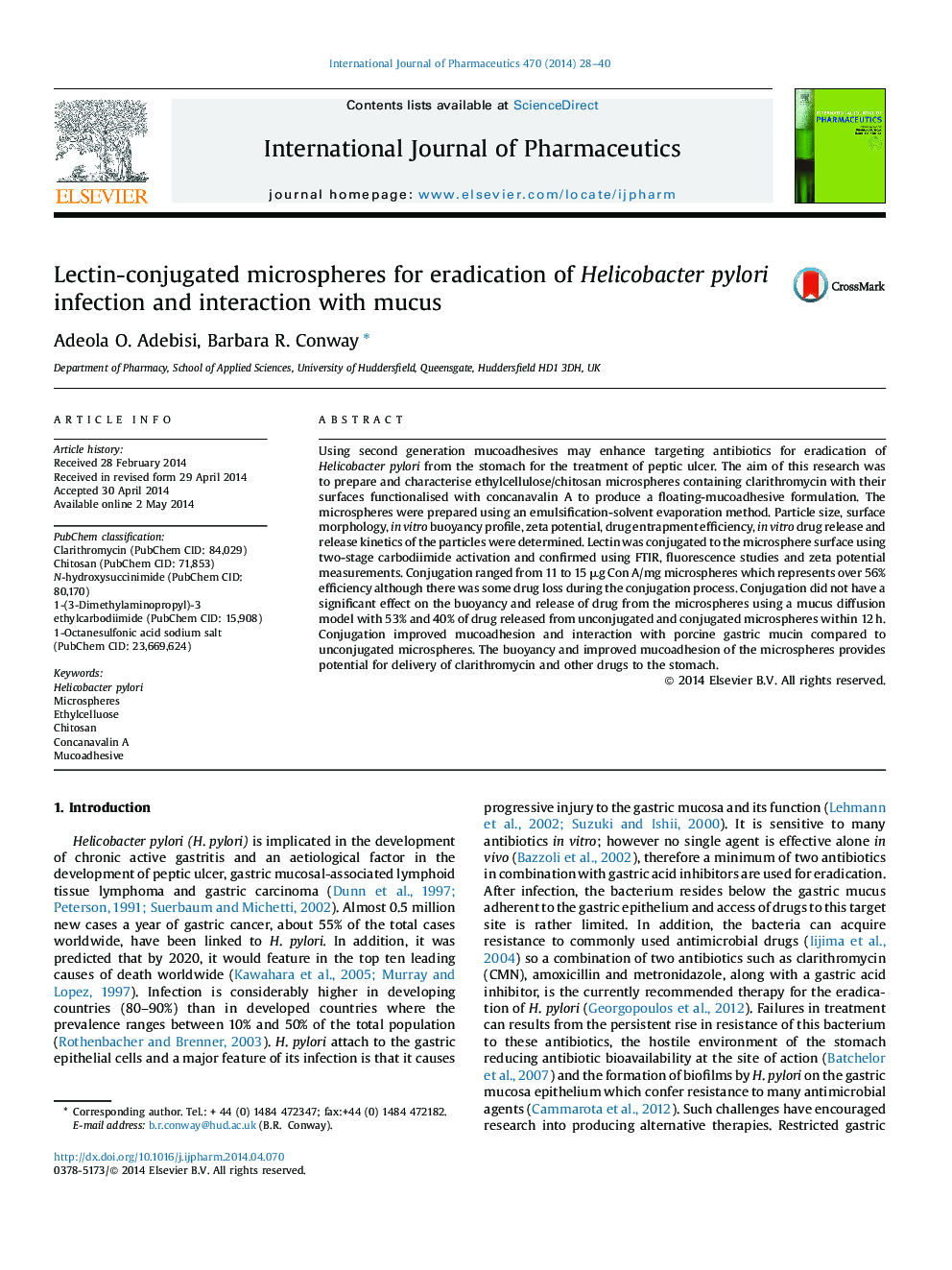 Lectin-conjugated microspheres for eradication of Helicobacterpylori infection and interaction with mucus