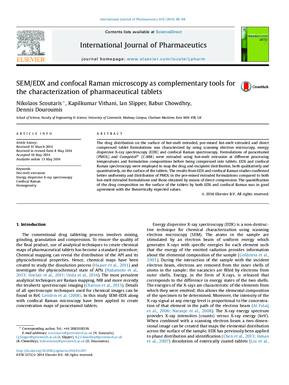 SEM/EDX and confocal Raman microscopy as complementary tools for the characterization of pharmaceutical tablets