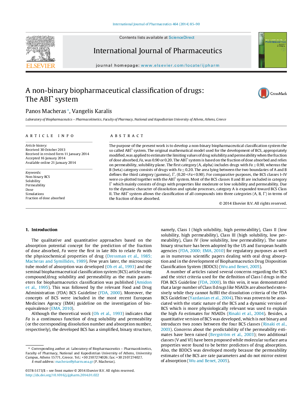 A non-binary biopharmaceutical classification of drugs: The ABΓ system