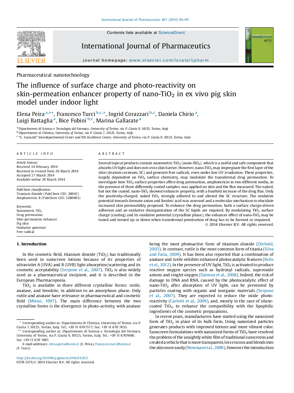 The influence of surface charge and photo-reactivity on skin-permeation enhancer property of nano-TiO2 in ex vivo pig skin model under indoor light