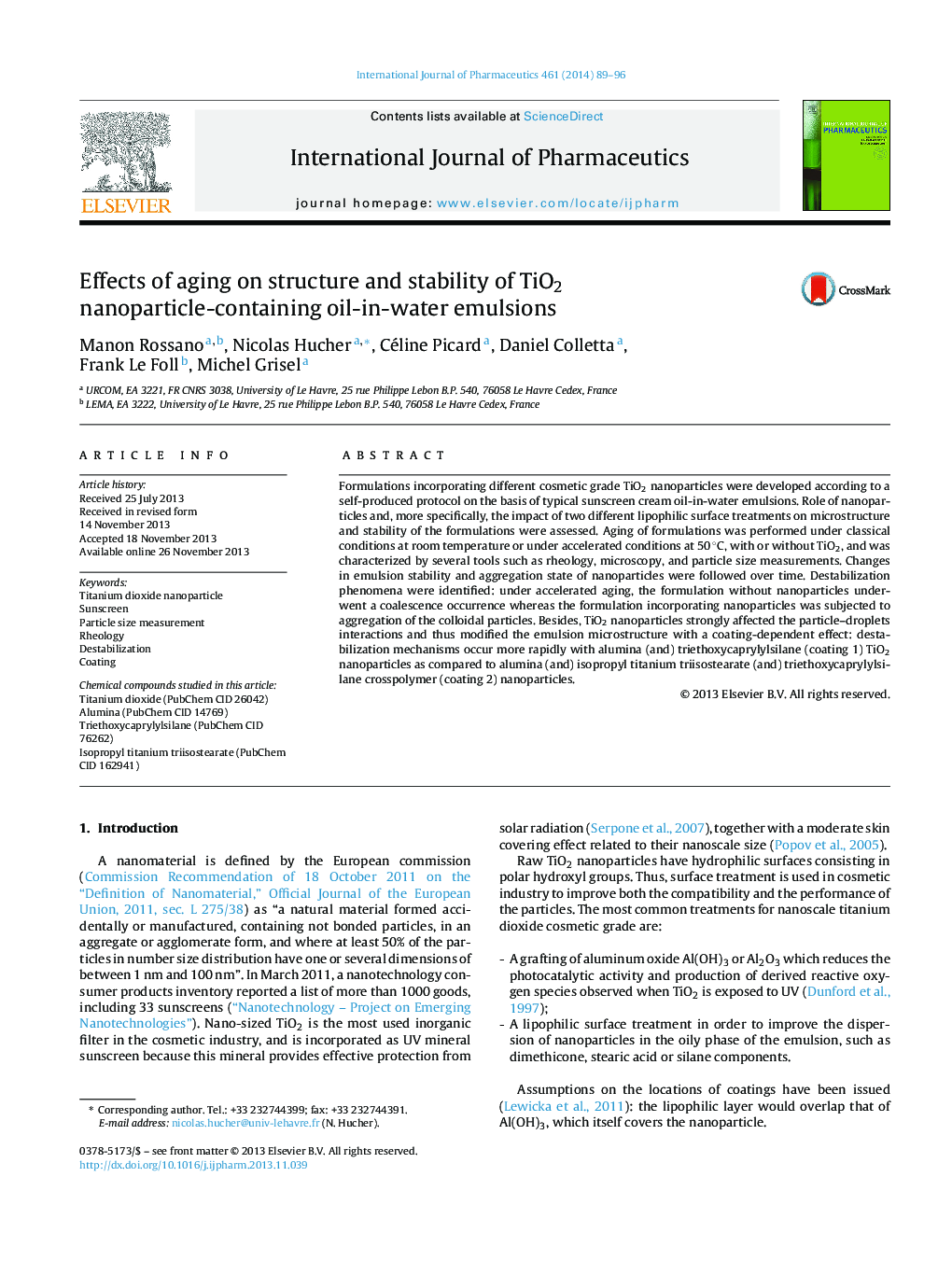 Effects of aging on structure and stability of TiO2 nanoparticle-containing oil-in-water emulsions